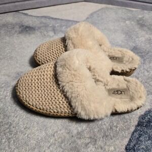 UGG Aira Knit Slipper Womens Beige Wool Shearling Lined Slide Clogs Size 6